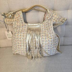 Multicolor Champaign Gold Tweed and Fringe Hobo Handbag - NWT From Paris